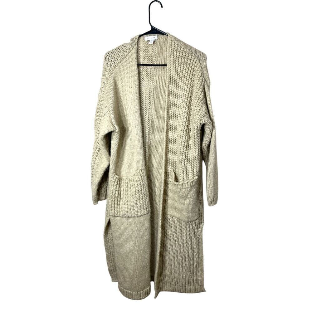 Topshop Womens Chunky Long Cardigan Sweater Tan Beige Oversized 0-2P